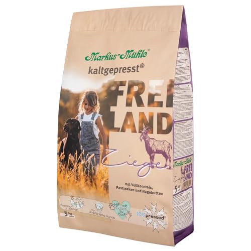 Markus-Mühle Freiland - FREILANDzutaten - Für empfindliche Hunde - 100% kaltgepresst - Premium Hundetrockenfutter (5kg, Ziege)