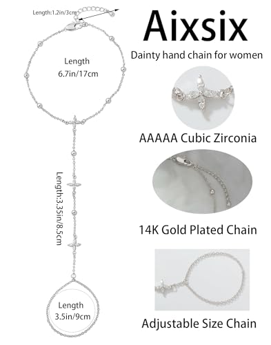 Gold Bracelets for Women 14K Gold Plated Hand Chain Bracelet Dainty Trendy Ring Chain Bracelet Charm Link Adjustable Cubic Zirconia Hand Bracelets Jewelry Gifts for Women