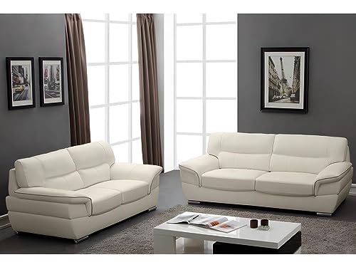 Venta-unica - Sofa 3+2 Sitzer aus Leder Thibault - Elfenbeinweiß