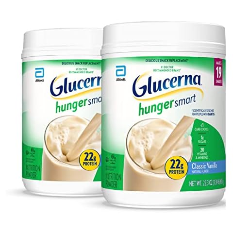 Glucerna Hunger Smart Powder, Diabetic Drink to Support Blood Sugar Management, 22g Protein, 130 Calories, Classic Vanilla, 22.3-oz Tub, 2 Count Cover