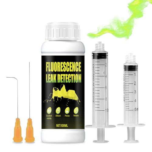Tinta Fuga Piscina, Detector Fugas Piscina, Detección Universal de Filtraciones para Piscinas,Spas,Tuberías,Techos y Aire Acondicionado Coche,Fuerte Fluorescencia Colorante Trazador,100ml+Jeringa×2