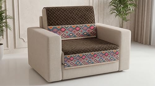 Image of KINGLY Sofa Cover 5 Seater 3+1+1 Velvet Full Cover - Chocolate Brown | Fully covered quilted velvet slipcover, washable anti-slip thick furniture protector for 3+1+1 living room sofa
