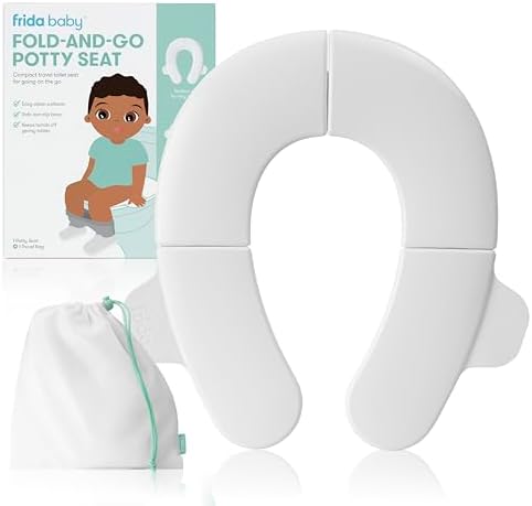 Frida Baby Fold-and-Go Portable Potty Seat for Toilet, Foldable Travel Potty Seat for Toddler, Fits Round & Oval Toilets, Non-Slip Base, Handles, Includes Free Travel Bag