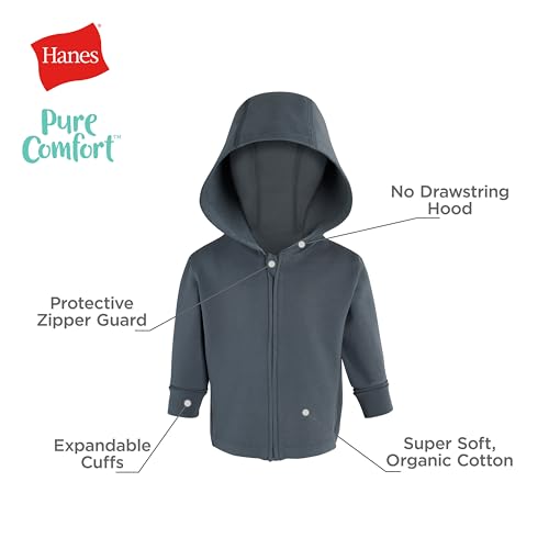 Hanes unisex-baby Pure Comfort Organic Hoodie, French Terry Full-zip Hooded Sweatshirt, Infant Boys & Girls4
