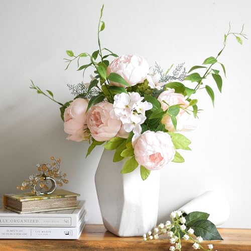 Image of FiveSeasonStuff Soft Peach Pink Vintage Artificial Peonies Silk Flowers and Hydrangeas for Wedding Bridal Home Decor - Beautiful Floral Centerpiece Bouquet (Tender Petal)