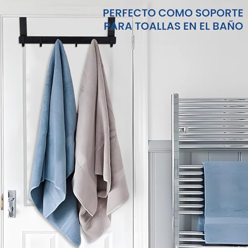 Miniatura 6 de Aiqinu Perchero Puerta, Colgador Puerta En Con 6 Ganchos, Ganchos De Perchero Para Dormitorio Baño Pasillo Y Cocina Negro, Puerta Espesor Menos De 4.5 Cm