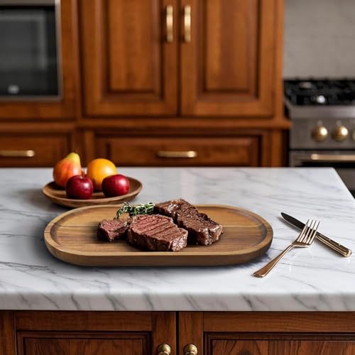 Image of Premium Luxury 100% Natural Acacia Wood 13 x 6 inch Wooden Serving Trays Oval Platters Charcuterie for Party Breakfast Coffee Table Home Decorative Trays (Single Tray)