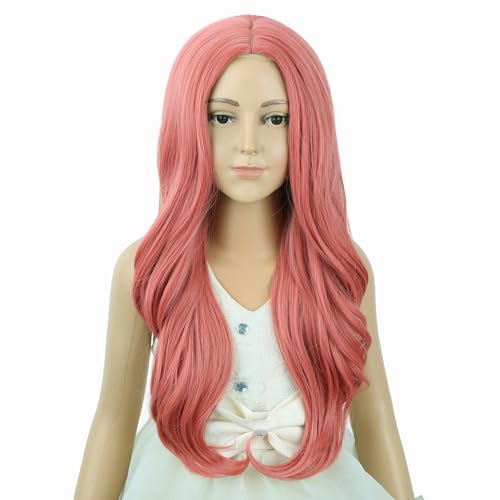 Image of Light Pink Wig Long Pink Middle Part Wig Long Wavy Curly Wigs Heat Resistant Synthetic Wigs for Daily Party Use