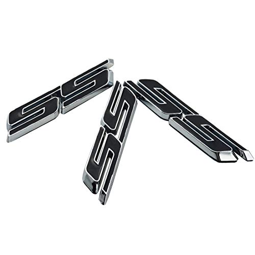 Image of Grill Side Fender Trunk Super Sport Emblem Badge Decal Letter 3D Logo Compatible with 2010 to 2025 Slant SS (Set of 3) (Silver Black)