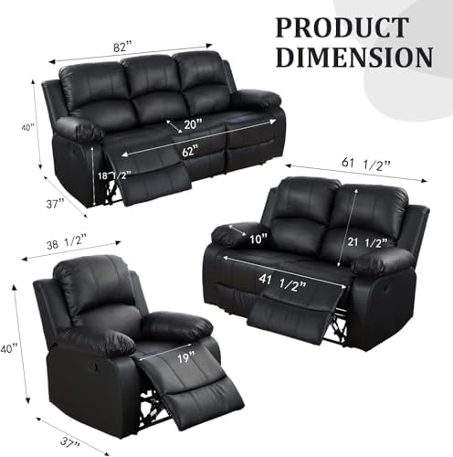 Image of Oversized Recliner Chair, Leather Recliner Chairs with Home Theater Seating, Extra Wide Lazy Boy Reclining Chairs for Adults Reading Gaming Leisure Relax, Bedroom, Black