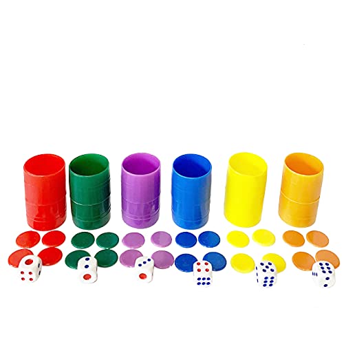 Acan Tradineur - Set 6 cubiletes y fichas de parchís, Dados y Estuche de plástico, Accesorios Juegos de Mesa, Tradicional, Desarrollo de Habilidades cognitivas