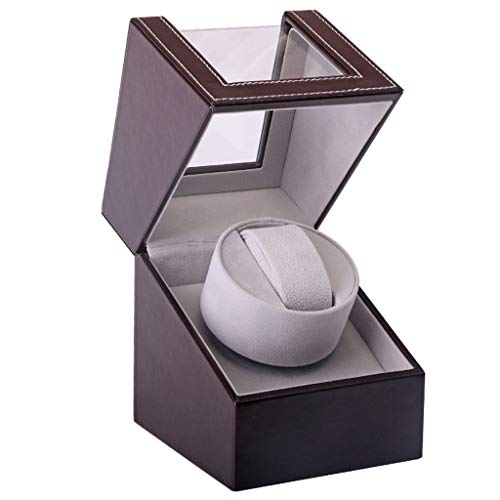 Automatische Uhrenbeweger Box, luxuriöser automatischer Uhrenwender mit leisem Motor, Batteriebetrieb oder Netzteil für Automatikuhren (braun) Cover