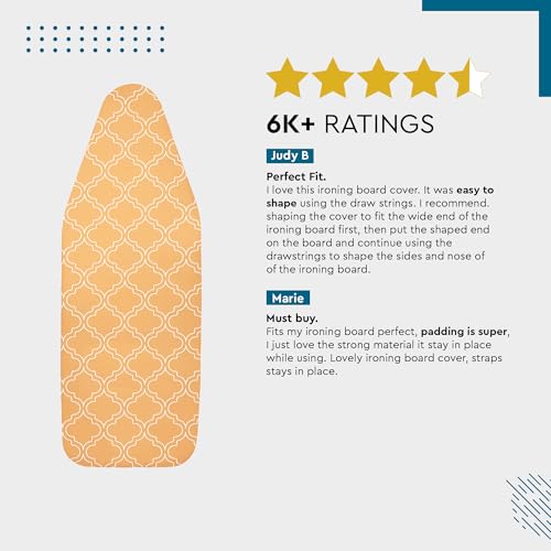Image of Encasa XO Ironing Board Cover with 3mm Thick Felt Pad for Steam Press (Fits Standard Medium Boards of 112x34 cm) Heat Reflective, Scorch & Stain Resistant, Printed - Peach Tiles