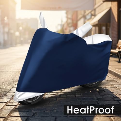 Image of Auto Hub Bike Cover Compatible with Bajaj Pulsar 150 with Mirror Pocket, Dustproof, Heat Resistant, Triple Stitched, Pulsar 150 Bike Cover- Navy, Silver