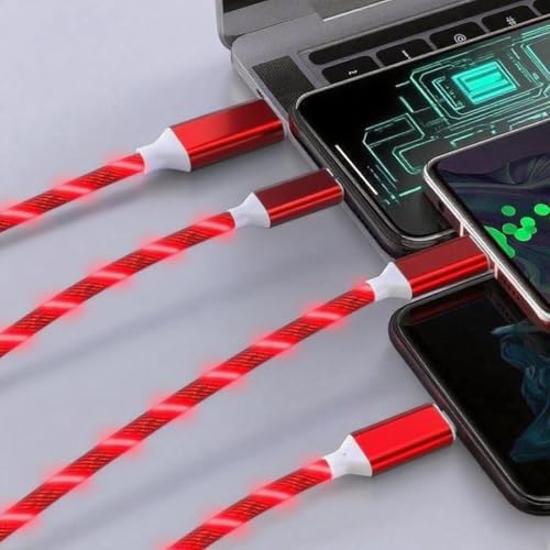 Image of 3 Combinations Multi Ports USB Charger Cable A to Micro USB /Type C PD Fast Charging Cord Light Up LED Current to be a Night Light Compatible with Most of Devices-39 inches Red.