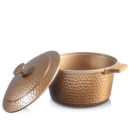 Gotham Steel Hammered 5 Qt Lightweight Dutch Oven Pot with Lid & Holders, Ceramic Non Toxic, Oven Safe & Even Heat Retaining Dutch Oven for Bread Baking Sourdough, Soup, 70% Lighter than Cast Iron