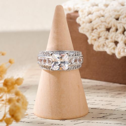 Jeulia Classic Princess Cut Sterling Silver Ring Cubic Zirconia Wedding Diamond Band Rings Engagement Bridal Anniversary Rings for her4