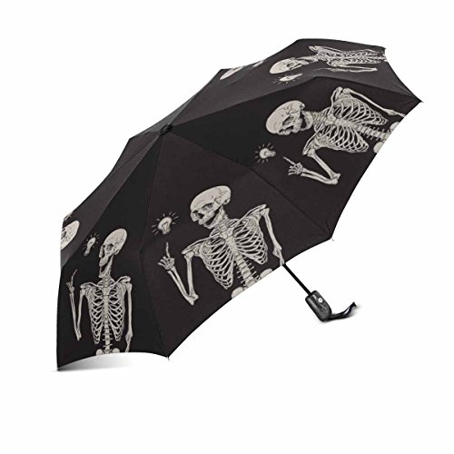 InterestPrint Hipster Human Skeleton Has an Idea Windproof Compact One Hand Auto Open and Close Folding Umbrella, Rain & Outdoor Unbreakable Travel Umbrella