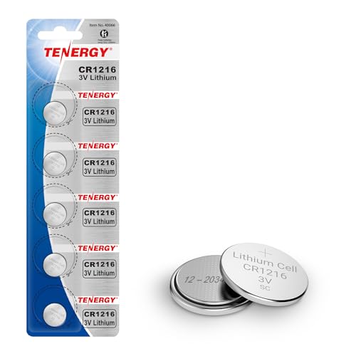 Tenergy CR1216 3V Lithium Button Cell Battery for Watches Mini LED Lights Forehead Thermometers 5 Count