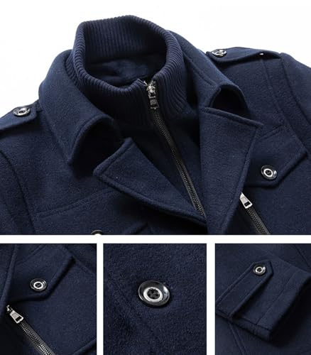 Image of INVACHI Men's Wool Blend Coat Single Breasted Trench Coat Thermal Business Winter Coat with Removeable Collar