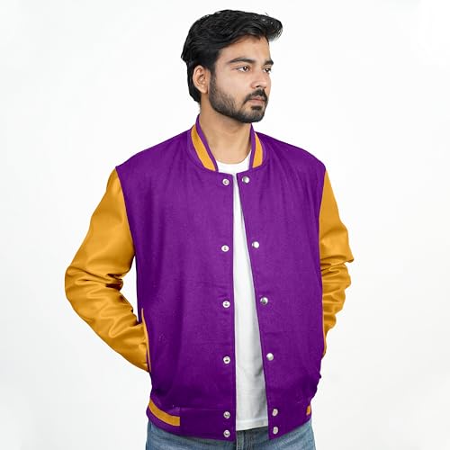 Image of Men's Fashion Varsity Jacket Causal Slim Fit Wool Letterman Baseball Bomber Jackets
