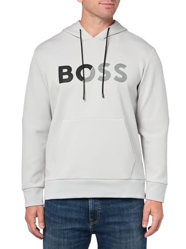 BOSS Men's Shade Embossed Logo Hooded Sweatshirt, Grey High Waist, S