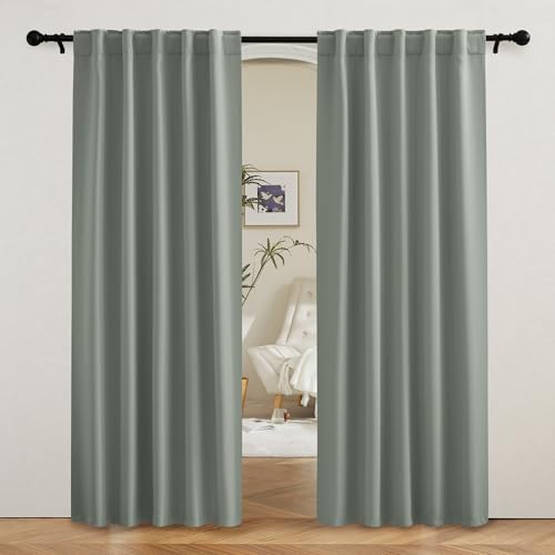Image of RYB HOME Sage Green Curtains for Bedroom, Blackout Thermal Insulated Drapes for Living Room Dining Office, Vertical Privacy UV Protection Drapery, 42 Inch Wide by 80 Inches Long, 2 Panels