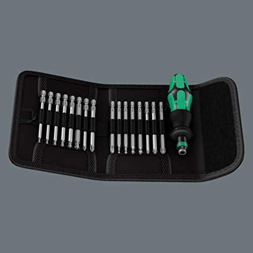 Wera 5059295001 KK 60 Kraftform Bitholding Screwdriver and 3 1/2-Inch Bit Pouch Set, 17-Piece, Multi