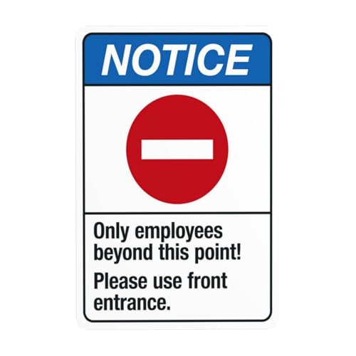 Workplace Access Metal Tin Sign, Restricted Staff Zone All Visitors Use Main Front Entrance Wall Decor, 12x8 Inches Aluminum