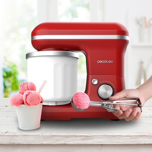 Cecotec Batteur Mélangeur Cecomixer Merengue 5L 1200 Ice-Cream Rouge. 1200 W, Bol en Acier Inoxydable de 5 L et Accessoires pour Battre et Pétrir, Comprend une Fonction pour Faire de la Glace