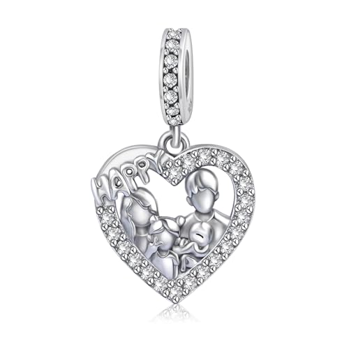 Image of ARTCHARM Wish a Happy family Charm Happy Home Charm 925 Sterling Silver with Zircon fit Bracelets Charms,Christmas Valentine Mother's Day Gift for Women