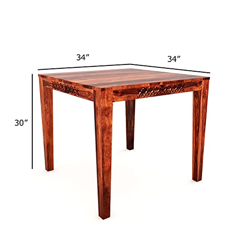 Image of Solid Sheesham Wood 4 Seater Dining Table Set with Cushioned Chairs for Dining Room | Living Room | Home & Office | Hotels Restaurant & Cafe (4 Seater, B-Honey)