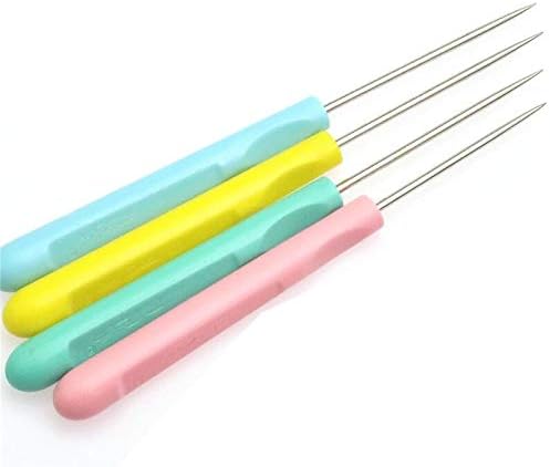 4PCS Plastic Handle Metal Needle Sewing Awl Round Hole Plastic Handle Bradawl DIY Tool Sewing Awl Straight Tip Needle Awl