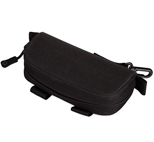 JADEDRAGON Eyeglasses Hard Case Anti-Shock Molle System Zipper Sunglasses Pouch Sunglasses Bag Cases Eye Glasses Box Holder with Clip (Black), Large