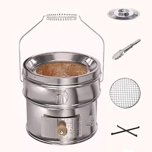 Estufa De Terraza Calentador De Pie Fabricada en Acero Inoxidable Funcionamiento Multicombustible Con Asa Y Tapa Calentar Y Cocinar Altura: 17,5/21,5/25,5 Cm(Natural,20 * 21.5cm)