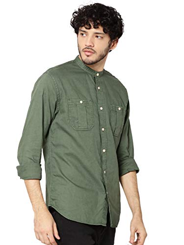 Image of JACK & JONES Mens Mao Collar Solid Shirt