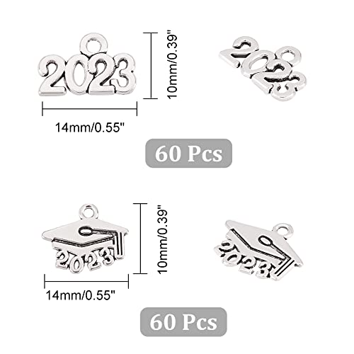 CHGCRAFT 120Pcs 2 Styles Tibetan Alloy Graduation Charms Year 2023 Charms Doctoral Hat Birth Year 2023 Graduation Decoration for Handcraft Work Graduation Tassel DIY Making - Image 2