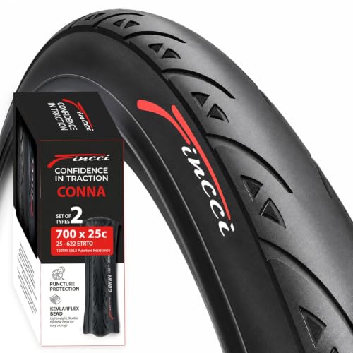 Fincci Pair Kevlar 700x25c Tire - Road Bike Tires 700c, 25-622 with 1 mm Nylon Puncture Resistant - 120 TPI, Touring and Trainer Tires 700c for Street, Fixie, Hybrid, Adult Folding Bikes