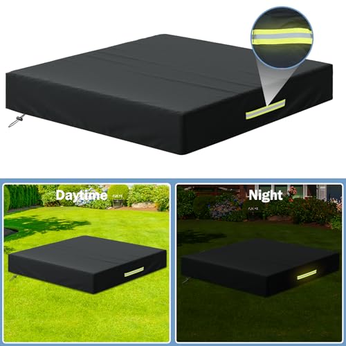 MOZMY Sandkasten Abdeckung 150x150, Abdeckplane Sandkasten Wasserdicht 210D Oxford-Stoff Schutzhülle für Sandkasten mit Kordelzug und fluoreszierenden Streifen 150 * 150 * 20cm