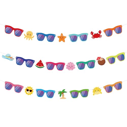 Image of Hooqict Summer Party Banner Decorations Colorful Sunglasses Banner Garland Sign for Summer Vacation Party Decorations Tropical Luau Beach Pool Birthday Decoration Supplies