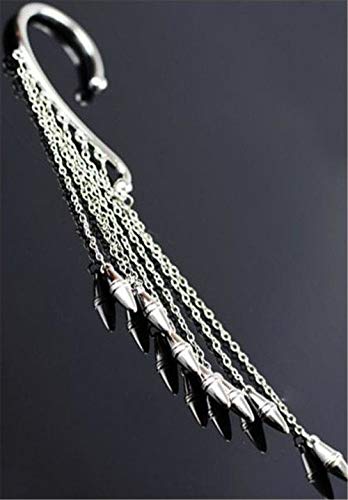 Yingruiyanmaoyi 1 Pcs Long Tassel Drop Clip-On Earrings One Ear Cuffs Silver Punk Style Exaggerated Tassel Rivet Non Pierced Earrings For Women #TOP3