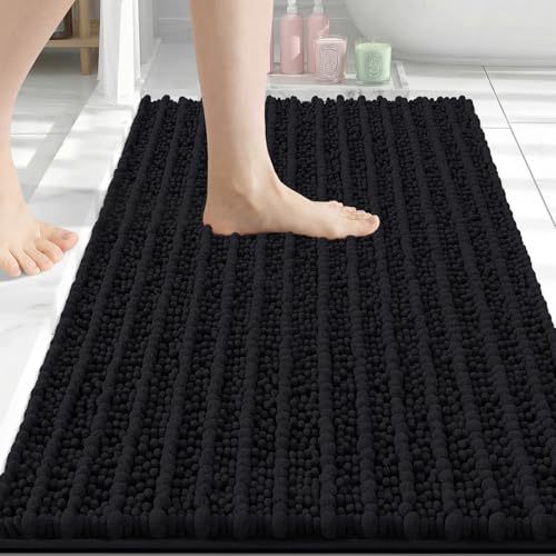 Image of Arotive Luxury Bathroom Rugs 34x21, Extra Soft Thick Absorbent Shaggy Chenille Bath Rugs, Machine Wash Dry, Bath Mats for Bathroom Floor, Tub and Shower, Home Decor Accessories, Black