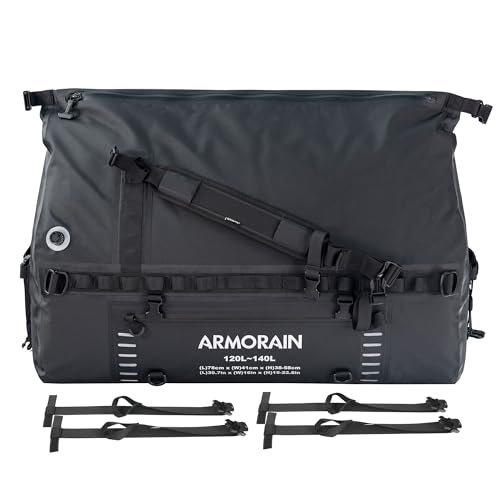 ARMORAIN 120-140L 大容量 気密 防水 旅行用ドライバッグ 丈夫な空気注入式ショルダーストラップとハンドル付き ダイビング用品 オートバイ ボート カヤック キャンプに最適