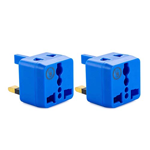 USA to UK Plug Adapter by Yubi Power 2 in 1 Universal Travel Adapter with 2 Universal Outlets - Blue 2 Pack - Type G for United Kingdom, England, Hong Kong, Ireland, Scotland, and More