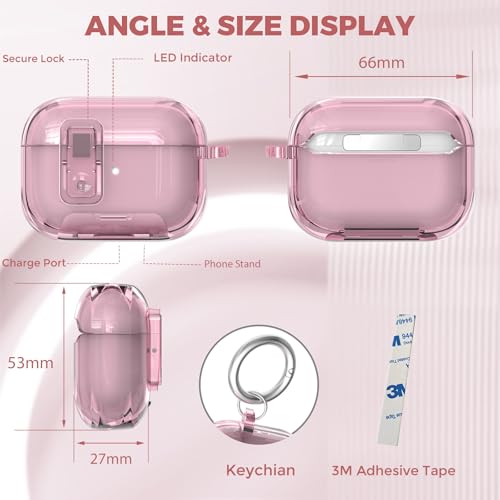 Image of Compatible with Airpods Pro 3 Case Clear with Lock Phone Stand, Soft TPU Magnetic Automatic Lock Apple AirPods Pro 3rd Generation Protective Cover Skin Women Men + Cleaning Kit for iPod Pro3 Case Pink