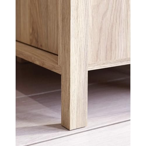 Forte JYTANA Schrank 100 105, skandinavischer Schrank mit 2 Schubladen, Schranktür und 3 offenen Fächern, Mauvella Eiche mit Schwarz, 103,4 cm breit x 129,9 cm hoch x 40,2 cm tief