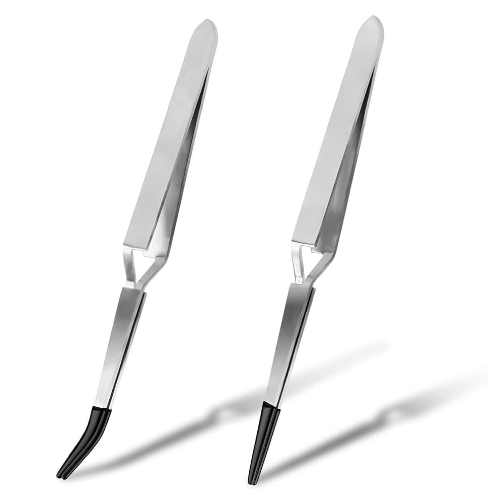Littimoon 2pcs Craft Tweezers, Reverse Stainless Steel CrossLocking Tweezers Straight Action Tweezers for Jewelry Making Crafting
