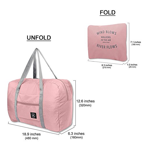Unova Folding Travel Duffel Bag Packable Light Nylon Water Resistant Tote Weekend Getaway Overnight Carry-on Shoulder (Pink)