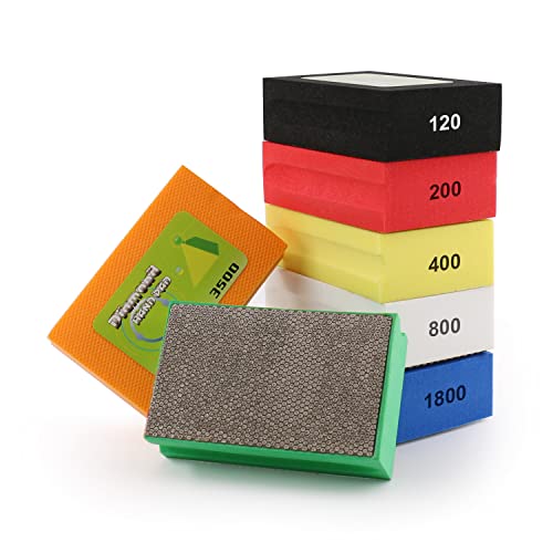 BSRTTOOL 7 Stück Diamant-Handpolierpads Schleifblöcke Schaumstoffrückseite für Fliesen, Stein, Marmor, Beton, Keramik, Granitglas, nass trocken (7 Stück)