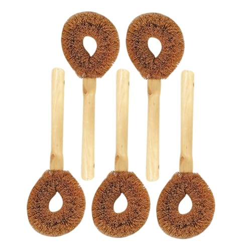 GOOHOCHY 5-Pack Dish Brush Wooden Handle Bristle Brush for Cleaning Pots Cookware Kitchenware Coconut Dish Scrubber Hotel Restaurant Home Use